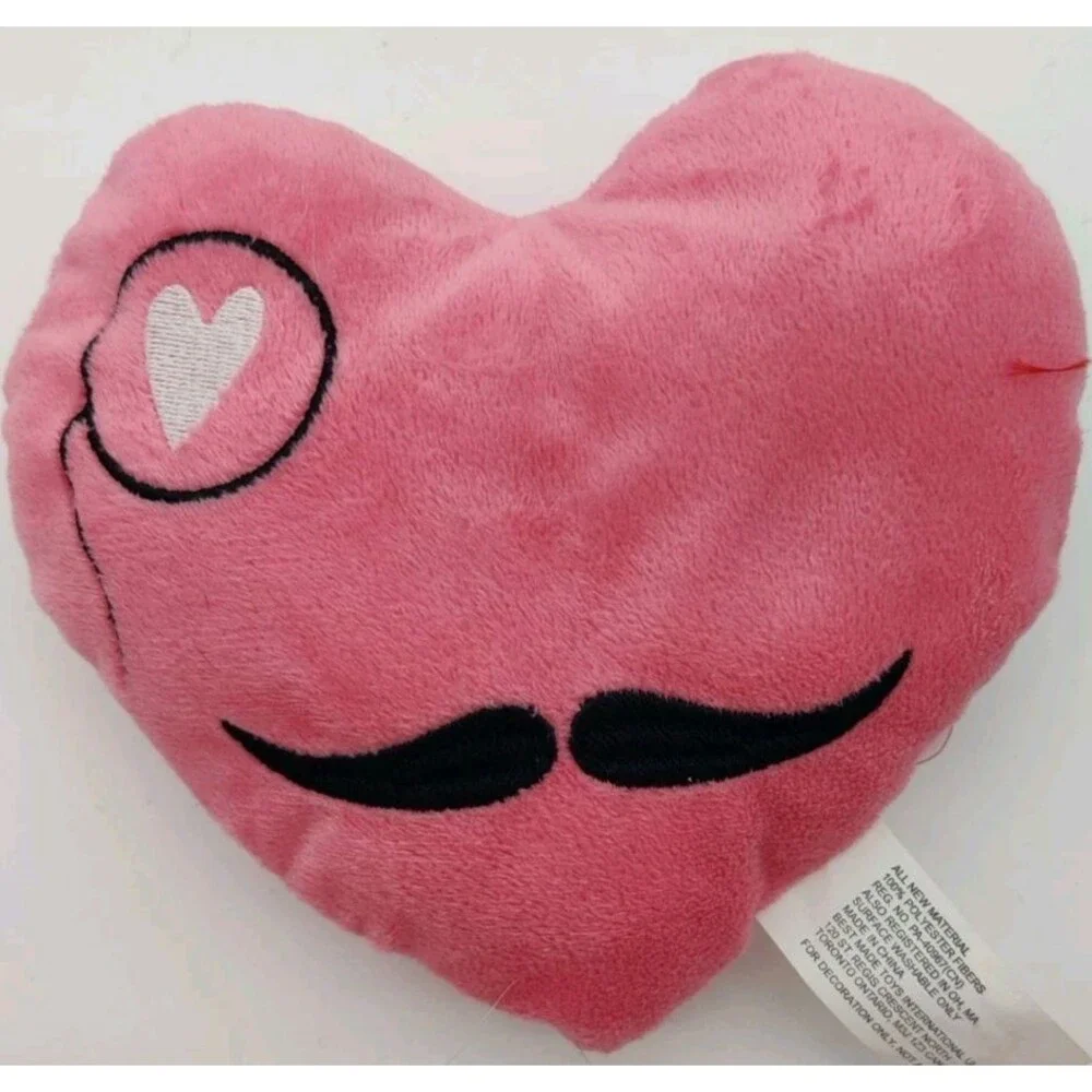 Best Made Toys 7X7 Pink Plush Pillow Heart Eye Wink Face Mustache Decoration